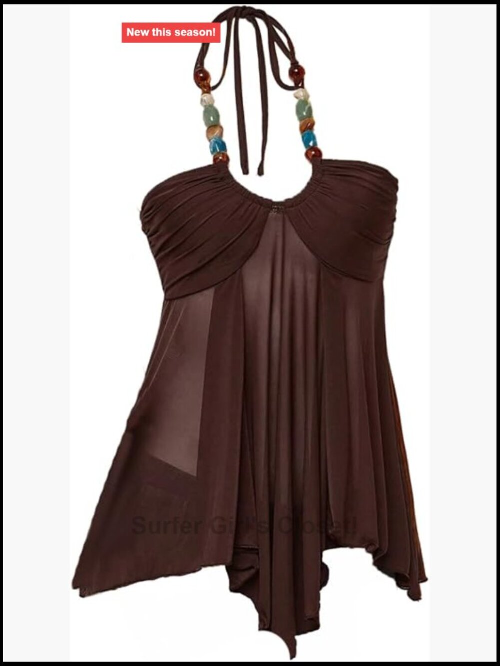Sleeveless Beaded Halter Top Sheer Mesh Going Out Tank